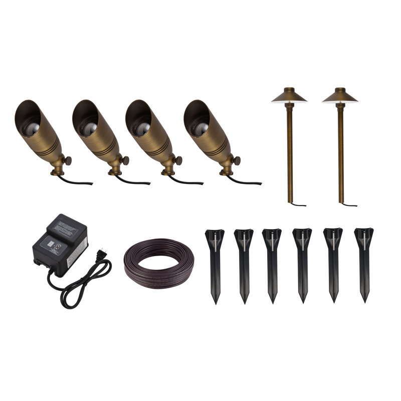 Iyali Antique Brass Low Voltage Spotlight Pack (Transformer Included)