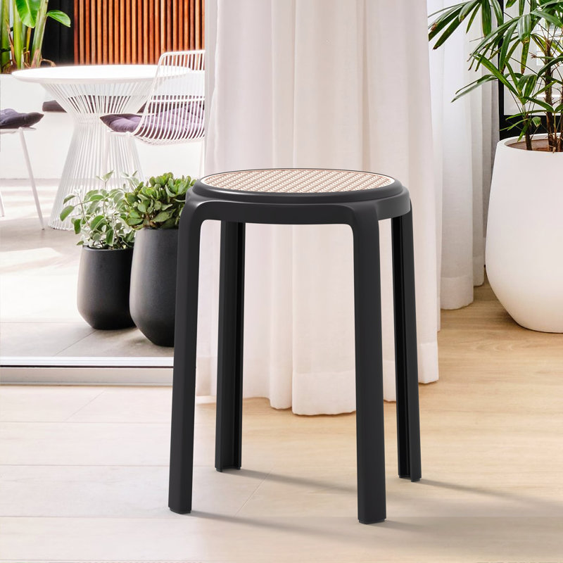 Tabouret rond en plastique empilable Alysoun, Noir