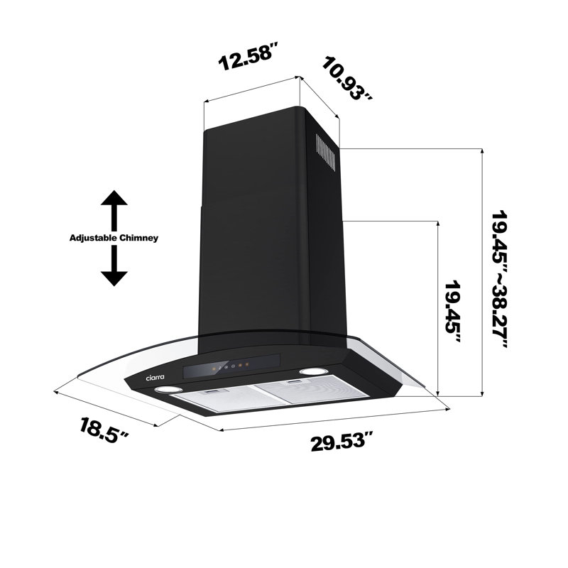 Hotte murale 29,53 "noire sans conduit