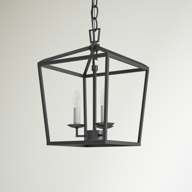 Finnegan 3-Light Dimmable Steel Geometric Lantern Chandelier, Matte Black