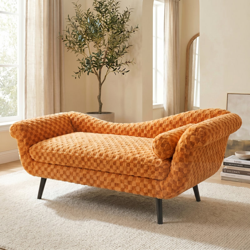 Banc rembourré avec accoudoirs à volutes, Orange, Orange