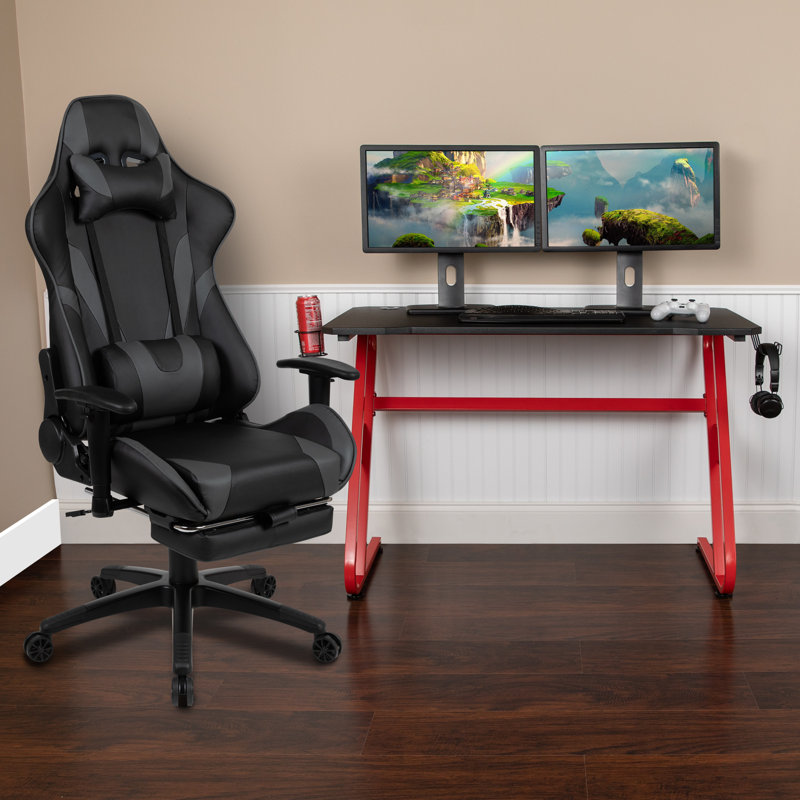 Ensemble de bureau et chaise de jeu Bridesdale, Noir / gris