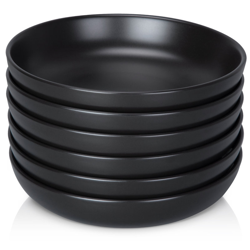 Ensemble de 6 bols à pâtes, grands bols à salade, bols à soupe en céramique pour cuisine, 22 oz (noir mat)