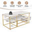 105Cm Modular Coffee Table Set (Set Of 2), Nesting C-Table With Multi-Level Shelves, Wood Grain, Gold & Black-1779457733