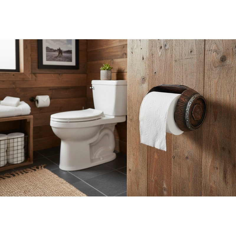 Vintage Western Barrel Toilet Paper Holder Polyresin Wall Mount