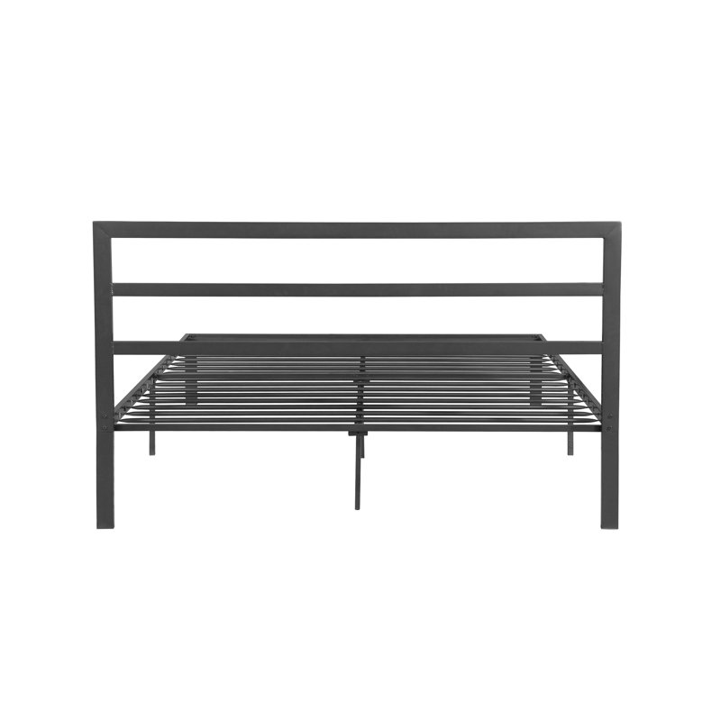 Queen Size Metal Bed Frame With Headboard, Charcoal Gray