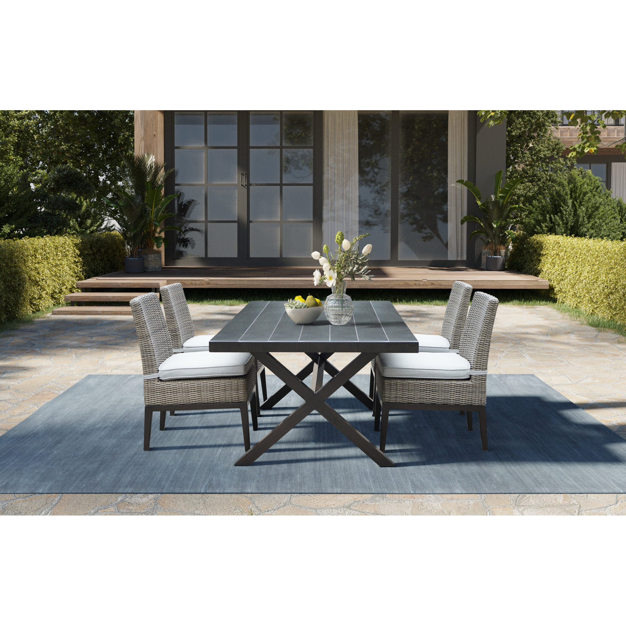 Dunham 80'' Rectangular Outdoor Dining Set with Cushions, 4