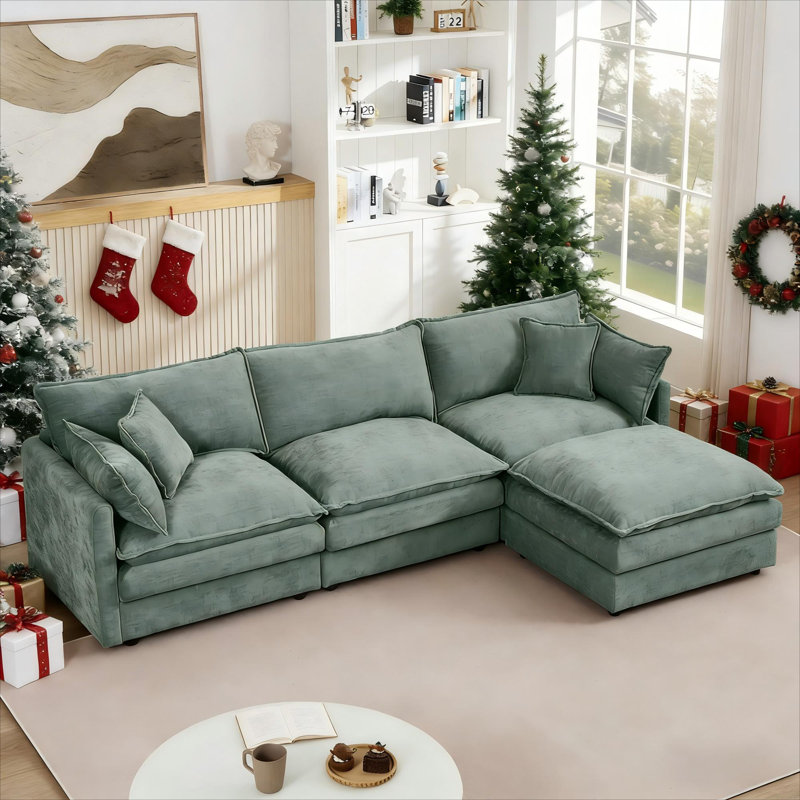 102” Oversized Modular Sectional Sofa, U Shaped Cloud Couch Set, 3-seater Comfy Chenille Couches With 1 Movable Ottomans, Diy Combination For Living Room