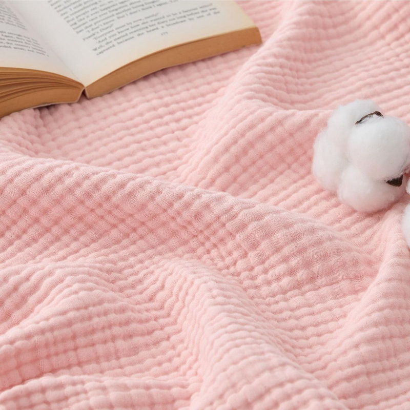 Couverture en mousseline 100% coton, 4 couches, pour l'été, pour plus de confort, 200 g / m², Grand lit, Rose baie