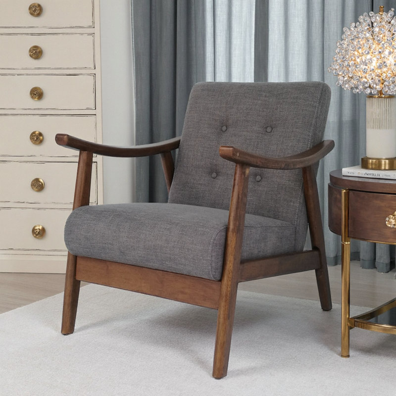 Élégante chaise d'appoint Mid-Century moderne: conception capitonnée intemporelle en gris foncé pour votre espace sophistiqué
