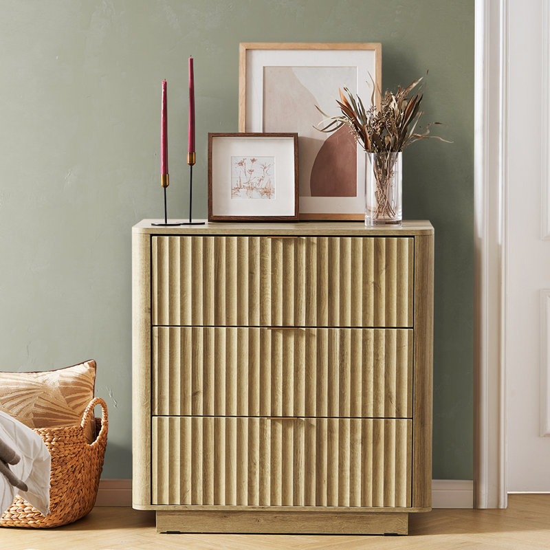 Commode 3 tiroirs l 32,2 po Dorcus, Doré / chêne