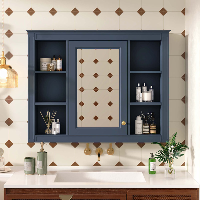 Armoire de rangement murale pour salle de bain, Pharmacie, Bleu