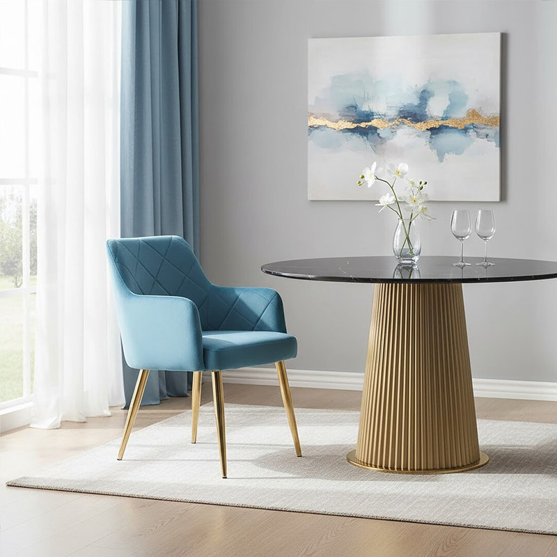 Tufted Velvet Upholstered Side Chair, Light Blue
