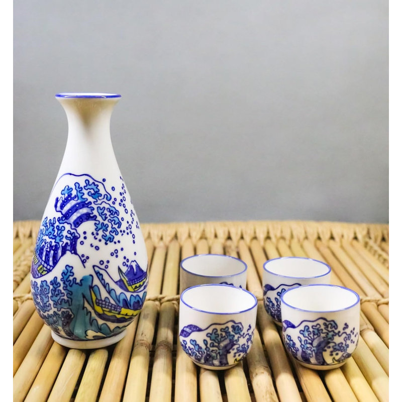 Ensemble de 3 grandes tasses en porcelaine Hokusai Great Wave Kanagawa