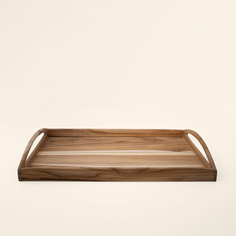 Plateau en bois | Plateau de service rectangulaire en bois de teck fabriqué à la main | 18 x 11 po