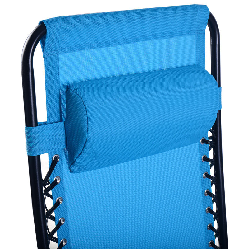 Chaise de patio pliante avec coussins Zechariah, Bleu clair