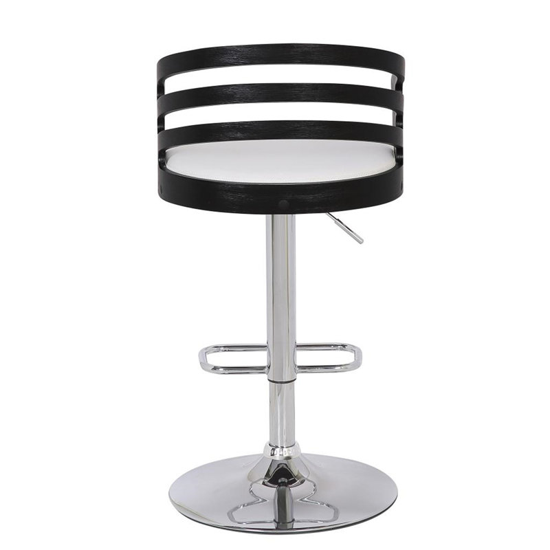 Tabouret de bar pivotant à dossier moderne en bois avec coussin, Siège blanc / structure noire