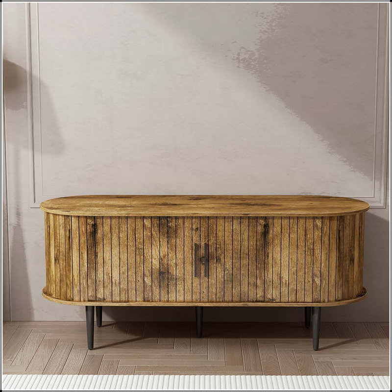 Console télé 47 po avec porte coulissante et compartiment de rangement moderne - brun