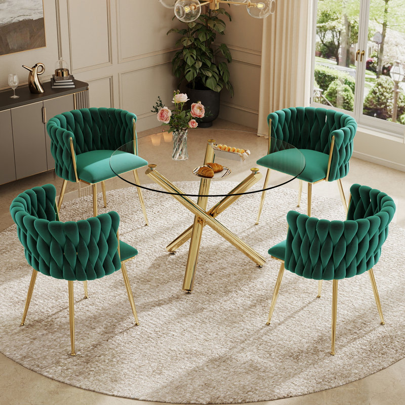 Ensemble de salle à manger Raykwan, H 29,5 po x L 39,37 po x l 39,37 po, Vert, Or