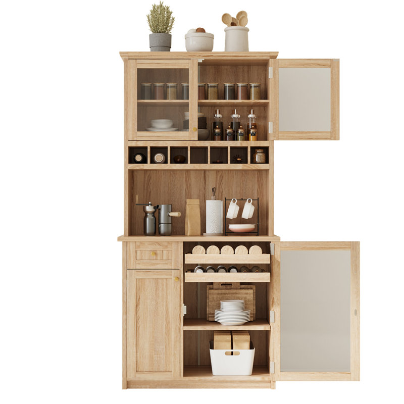 Grande armoire de rangement pour garde-manger avec support à vin et tablettes réglables pour la salle à manger