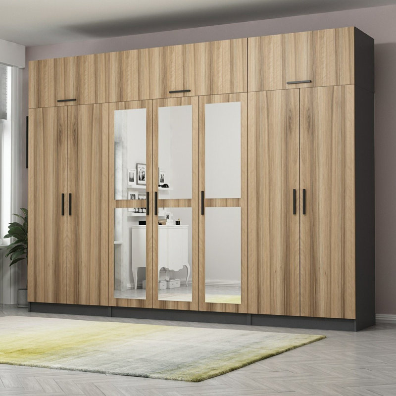 Elina 7 Door Manufactured Wood Wardrobe, 235cm H x 315cm W x 52cm D, Brown
