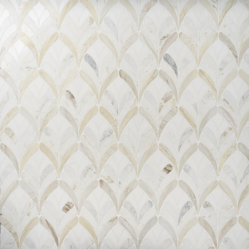 Konwalia 14x15 Floral Polished Marble Mosaic Tile, Bianco White