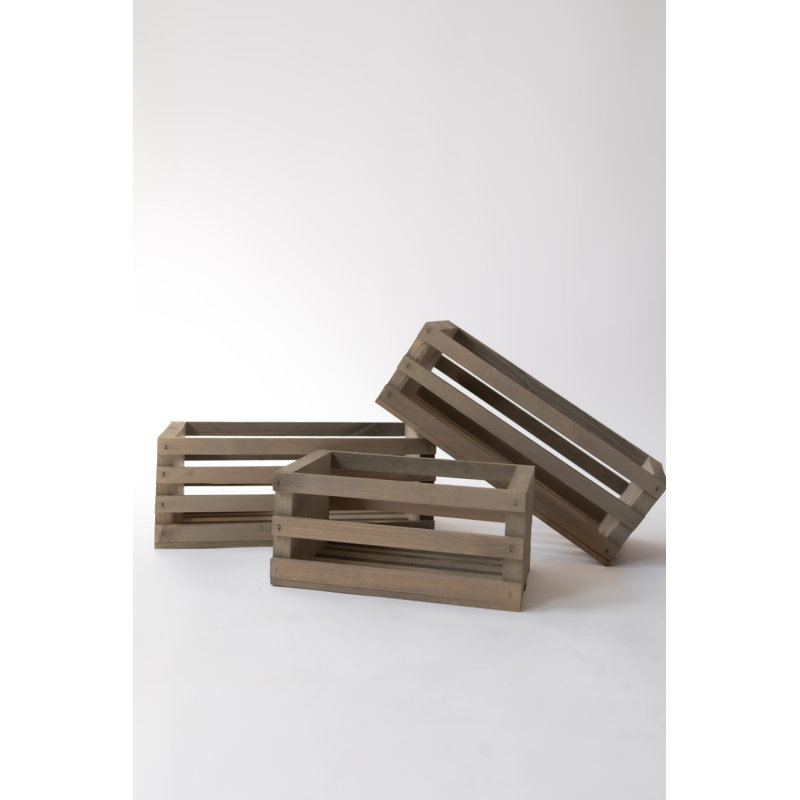 Ensemble de 3 boîtes en bois massif, Gris