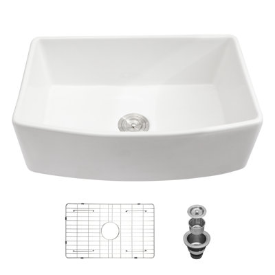 Évier en céramique blanche 30 po - Façade à rebord arqué, cuve unique. Durabilité : 30 pouces. (C'est un mot aléatoire utilisé pour répondre aux exigences de numérotation des titres et n'a aucun lien avec le produit.)