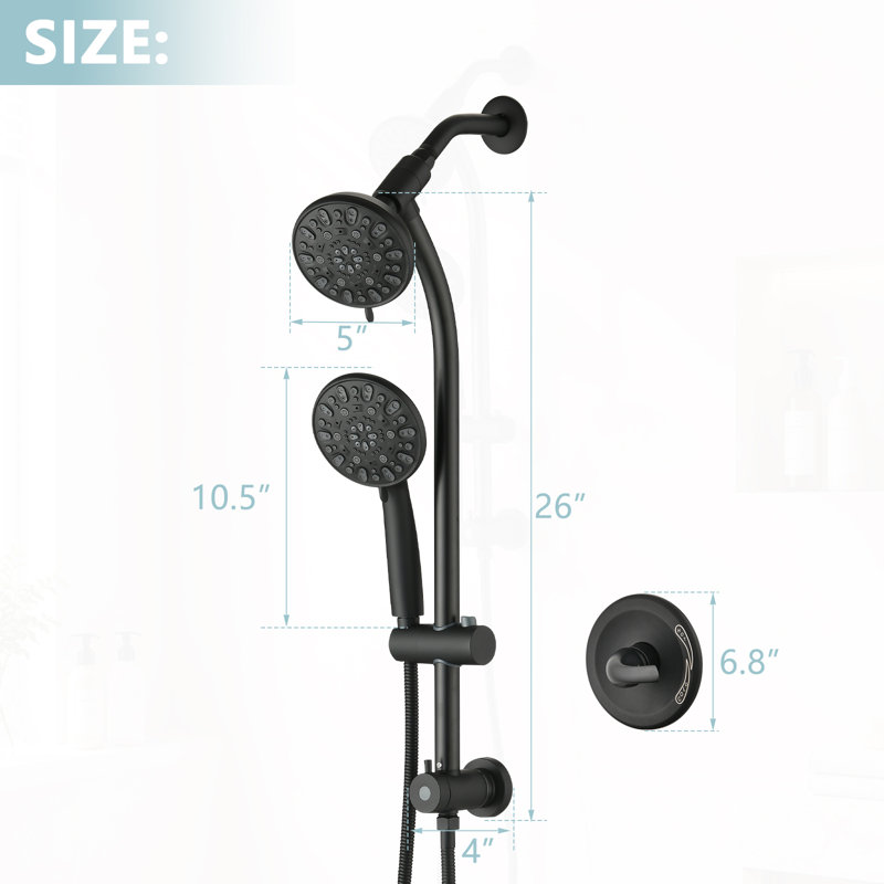 Système de douche avec pomme de douche à main à 7 réglages, robinet de douche avec valve en noir mat
