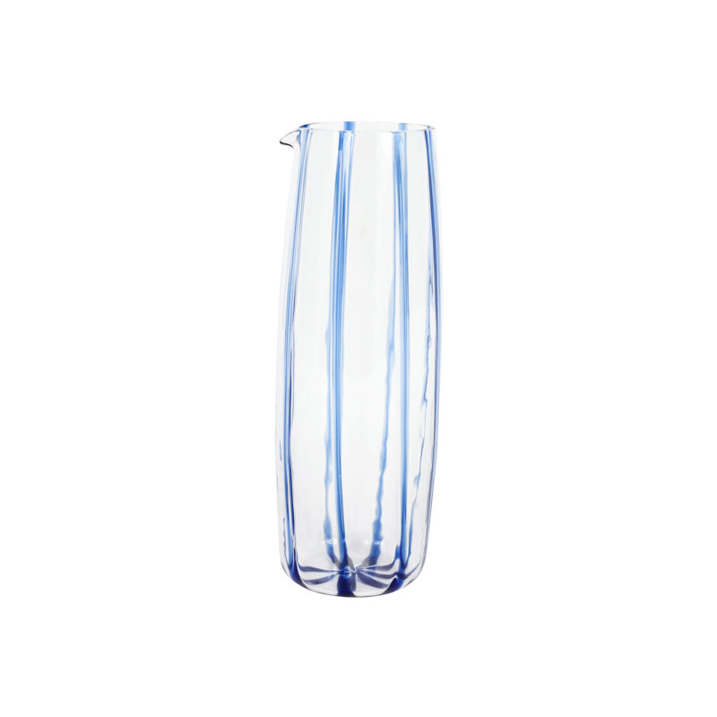 NUOVO STRIPE 24oz. Glass Pitcher, White/Blue