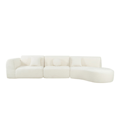 Modern Beige Sectionals, High-density Sponge, Curved Design For Living Room