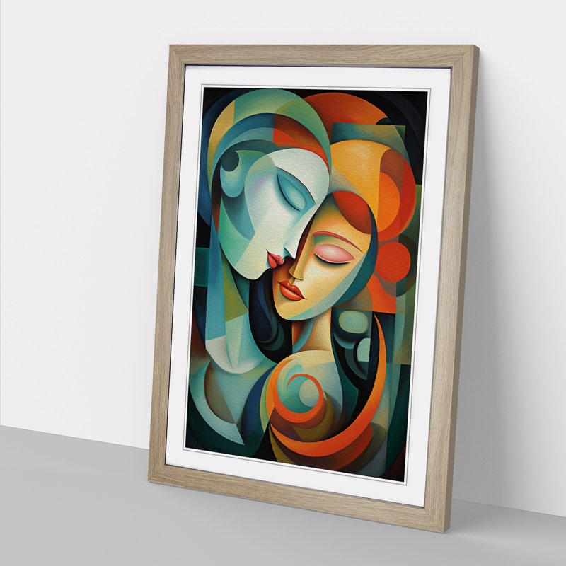 Lovers Orphism No.2 - Single Picture Frame Print on Wood, Oak Framed, 64cm H x 46cm W x 2cm D