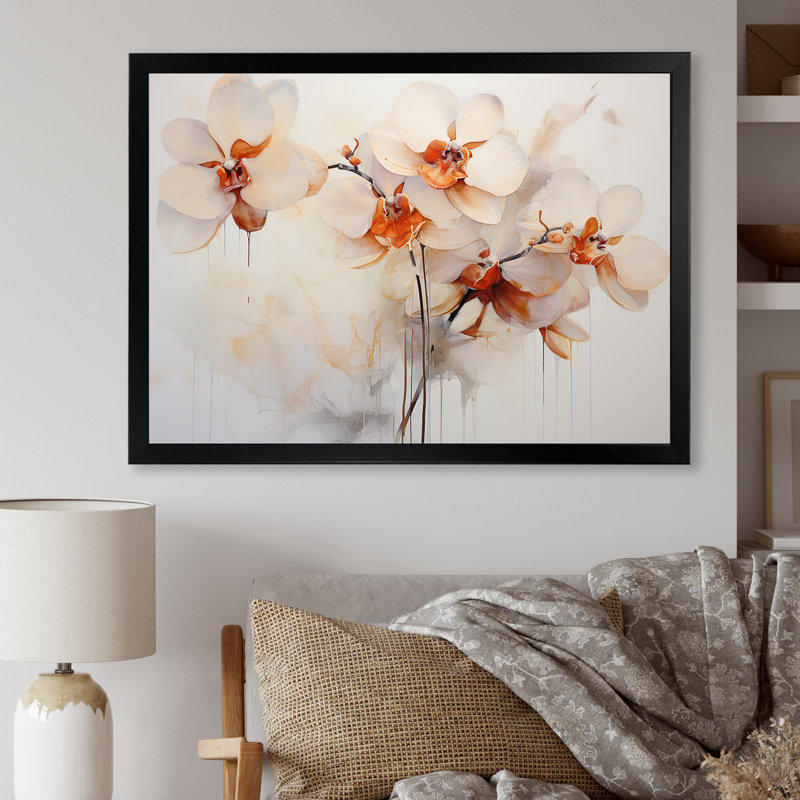 Minimalisme, fleurs d'orchidées délicates I - Orchidées murales, salon, Cadre photo noir simple, H 34 po x l 44 po x P 1,5 po