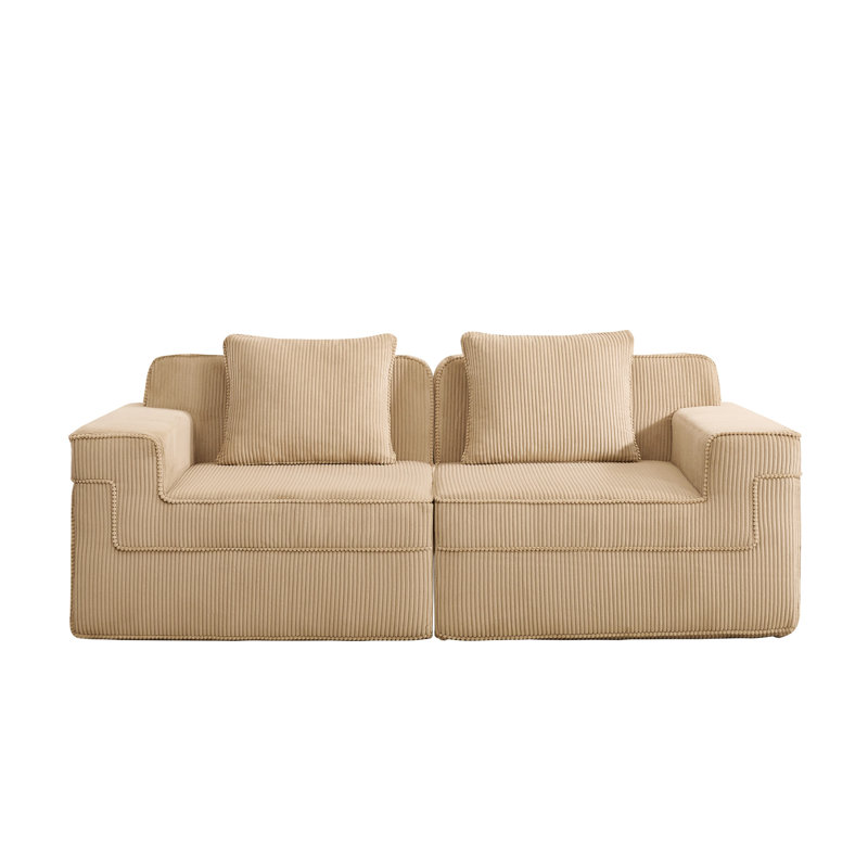 Canapé modulaire à 2 places sans siège, canapé modulaire Cloud avec assise profonde, canapé modulaire moderne à 2 places avec coussins décoratifs en velours côtelé