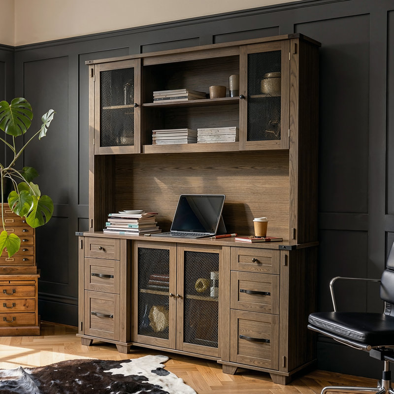 78.7" H Bookcase With Adjustable Shelves, Drawers & Cabinet Doors