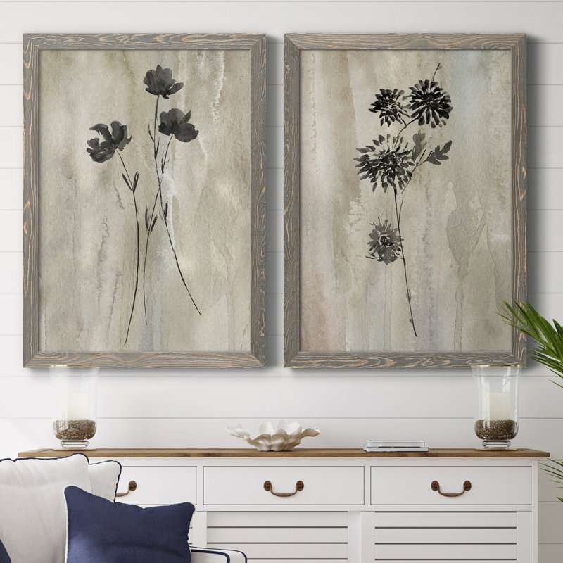 «Sumi-E Silhouette III», ensemble de 2 reproductions d'art, Toile encadrée, H 37,5 po x l 55 po x P 1,5 po, Grey