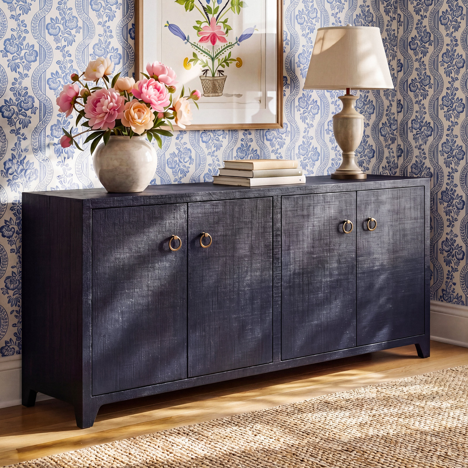 Cleo Raffia Sideboard, Navy Blue