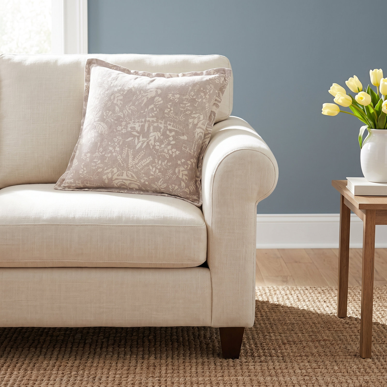 Genoa Washed Linen Blend, Botanical Garden Pavillion Print, Updated Classics Euro Sham, 27x27 inch, Light Mocha