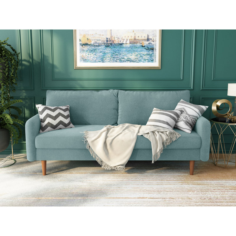 Cococon 70'' Upholstered Loveseat Sofa, Greyish Cyan Velvet