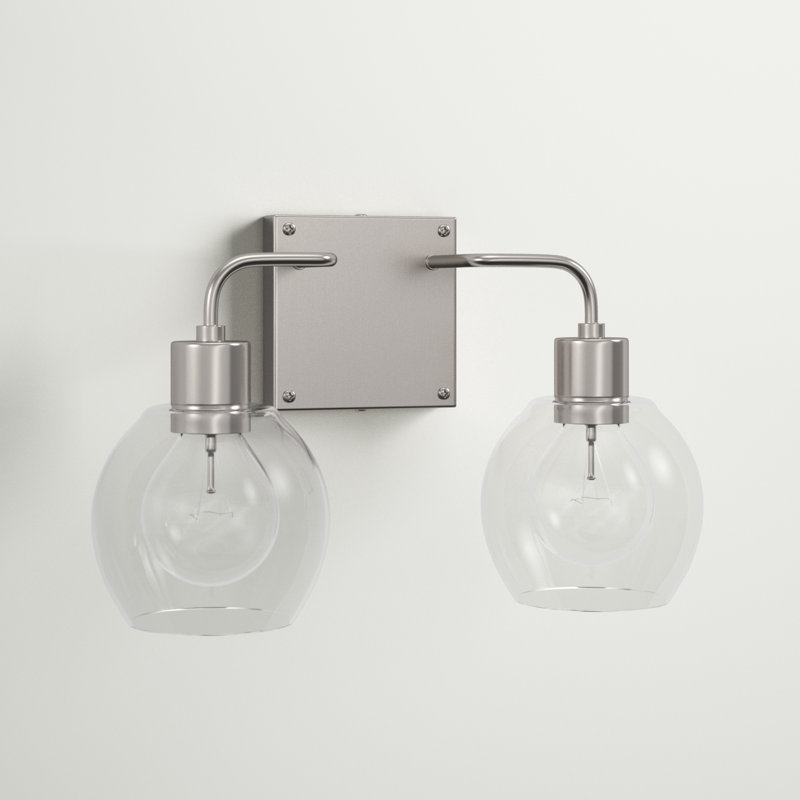 Éclairage pour salle de bain 2 lumières à intensité variable Tanner, Nickel brossé, Transparent