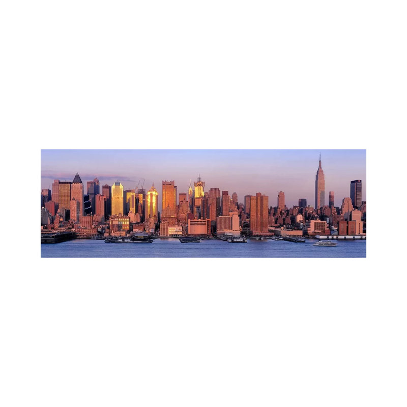 USA, New York, New York City, West Side, Skyscrapers In A City During Dusk #2 - Wrapped Canvas Panoramic Print