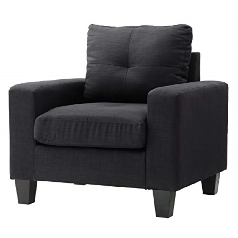Vegas W Polyester Armchair, Modern Club Chair, Black Cotton Twill
