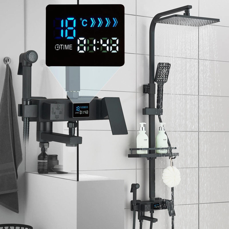Black Rain Shower System 4 Function Shower Mixer Fixtures Shower Head Combo Kit