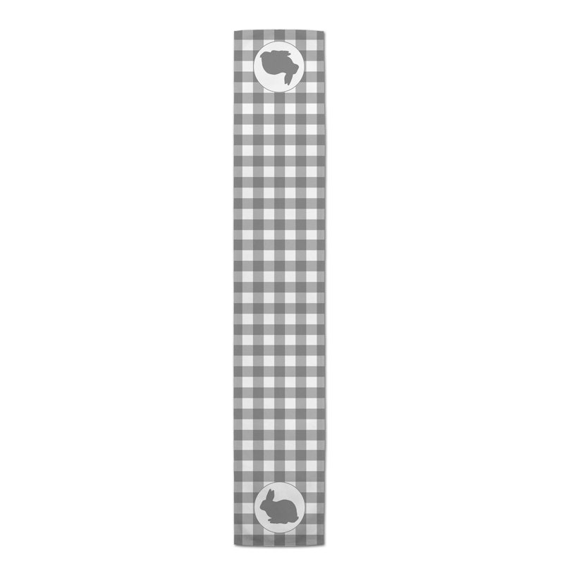 Chemin de table en lapin à carreaux buffalo Samaniego, L 72 po x l 16 po, Blanc