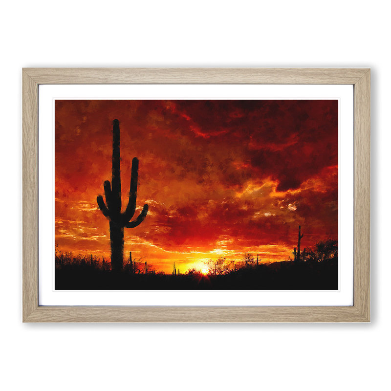 Sunset in Saguaro - Picture Frame Painting, 48cm H x 65cm W x 2cm D, Oak Framed