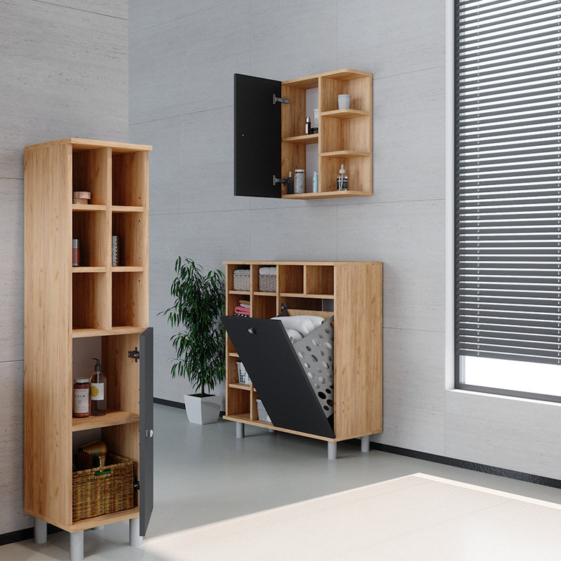 47.2Cm W x 59.2Cm H x 20.8Cm D Bathroom Cabinet, Wood/Anthracite