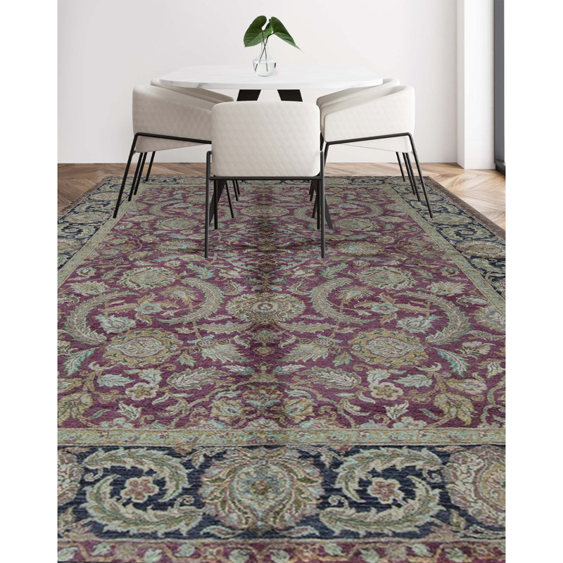 Suruchi Wool Oriental Area Rug in Purple/Black, Rectangle 4'2" x 6'5"