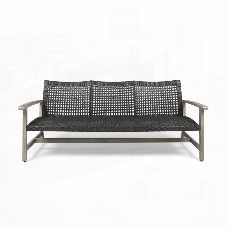 75.25" Outdoor Wood Paito Sofa, Dark Gray/Gray