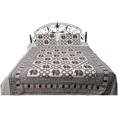 Exotic India Pure Cotton Bedspread with Printed Dancing Couple And Two Pillowcase Set