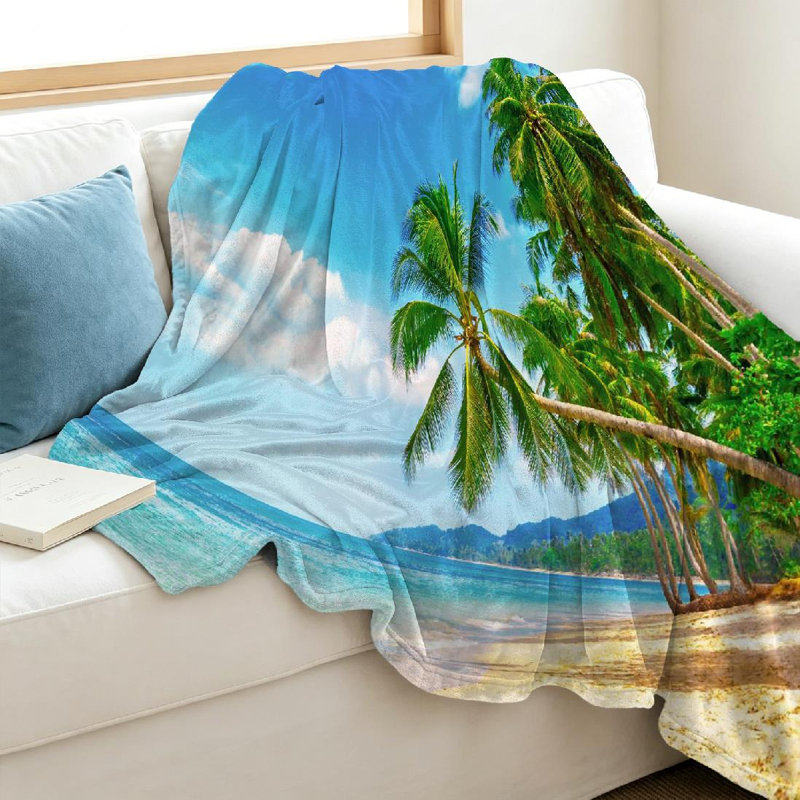 Jeté transparent en flanelle de polaire ultra douce, belle plage à imprimé recto, Throw 40" x 50"